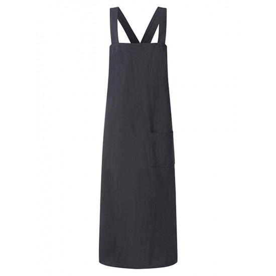 Women Japanese Style Kitchen Brief Solid Color Cotton Dress Linen Pinafore Aprons Women Japanese Style Kitchen Brief Solid Color Cotton Dress Linen Pinafore Aprons