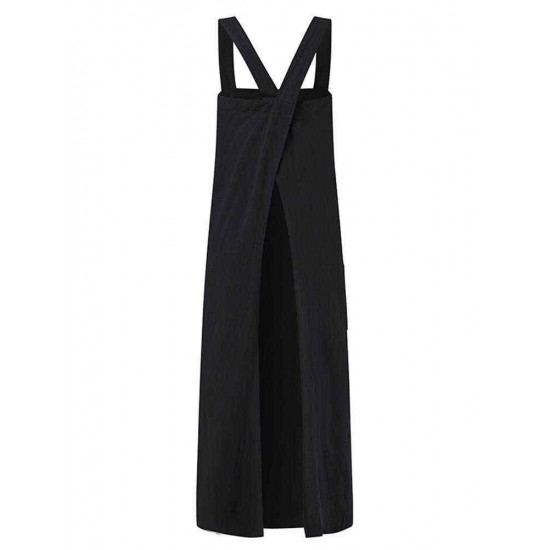 Women Japanese Style Kitchen Brief Solid Color Cotton Dress Linen Pinafore Aprons Women Japanese Style Kitchen Brief Solid Color Cotton Dress Linen Pinafore Aprons
