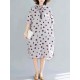 Women Leaves Print Short Sleeve High Low Shirt Dress