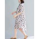 Women Leaves Print Short Sleeve High Low Shirt Dress