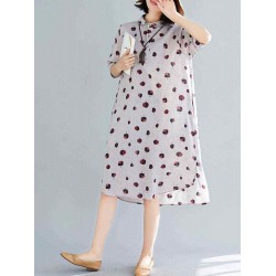 Women Leaves Print Short Sleeve High Low Shirt Dress