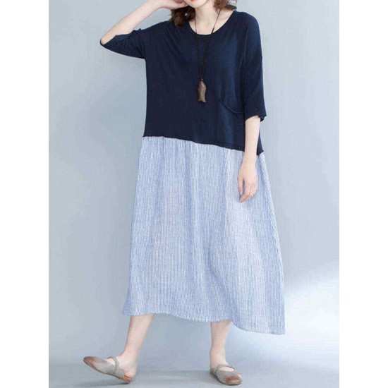 Women Literary style Dress Half Sleeve Cotton Linen Dresses