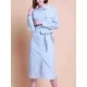 Women Long Sleeves Bottons Turn Down Collar Denim Dress