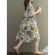 Women Loose Korean Style Puritanical Collar Half Sleeve Floral Dresses