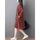 Women Loose V-neck Long Sleeve Button Plaid Shirt Dress