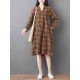 Women Loose V-neck Long Sleeve Button Plaid Shirt Dress