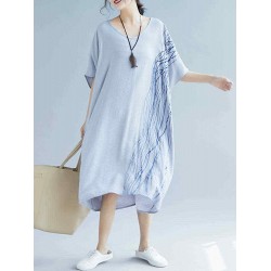 Women Modern Oversized Patchwork Line Half Sleeves Loose Dress