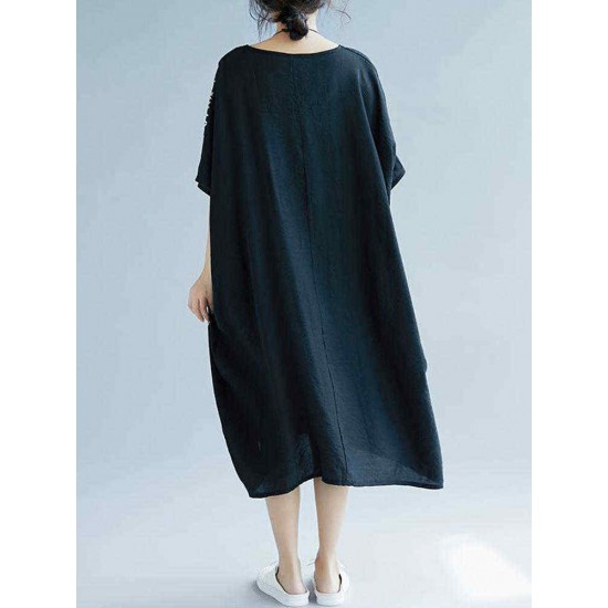 Women Modern Oversized Patchwork Line Half Sleeves Loose Dress