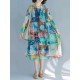 Women Patchwork Art Printed Loose Chiffon Dress