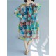 Women Patchwork Art Printed Loose Chiffon Dress