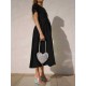 Women Pleated Loose Round Neck Bat Sleeve Dress