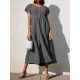 Women Pleated Loose Round Neck Bat Sleeve Dress