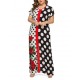 Women Polka Dot Patchwork Short Sleeve Floral Long Dress