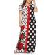 Women Polka Dot Patchwork Short Sleeve Floral Long Dress