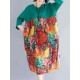 Women Printed Patchwork Long Sleeve Cotton Linen Dress