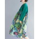 Women Printed Patchwork Long Sleeve Cotton Linen Dress