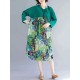 Women Printed Patchwork Long Sleeve Cotton Linen Dress