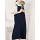 Women Retro Adjustable Straps Solid Color Cotton Dress