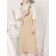 Women Retro Adjustable Straps Solid Color Cotton Dress