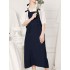 Women Retro Adjustable Straps Solid Color Cotton Dress