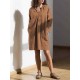 Women Retro V-neck Long Sleeve Loose Cotton Dress