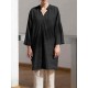 Women Retro V-neck Long Sleeve Loose Cotton Dress