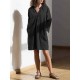 Women Retro V-neck Long Sleeve Loose Cotton Dress