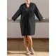 Women Retro V-neck Long Sleeve Loose Cotton Dress