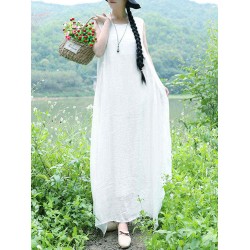 Women Sleeveless Split Layered Cotton  Maxi Dress