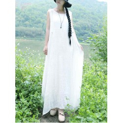 Women Sleeveless Split Layered Cotton  Maxi Dress