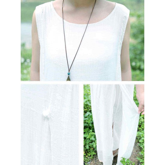 Women Sleeveless Split Layered Cotton  Maxi Dress