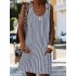 Women Stripe Round Neck Sleeveless Short Dress with Pockets