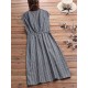 Women Stripe V-neck Sleeveless Casual Dress with Pockets