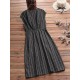 Women Stripe V-neck Sleeveless Casual Dress with Pockets