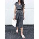 Women Stripe V-neck Sleeveless Casual Dress with Pockets