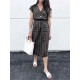 Women Stripe V-neck Sleeveless Casual Dress with Pockets