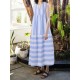 Women Stripe V-neck Sleeveless Pleated Loose Dress