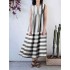 Women Stripe V-neck Sleeveless Pleated Loose Dress