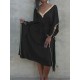 Women V-Neck Loose Bat Sleeve Waist Drawstring Strap Dress