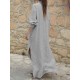 Women V-neck Long Sleeve Side Split Loose Kaftan Dress