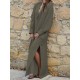 Women V-neck Long Sleeve Side Split Loose Kaftan Dress