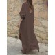 Women V-neck Long Sleeve Side Split Loose Kaftan Dress