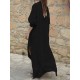 Women V-neck Long Sleeve Side Split Loose Kaftan Dress