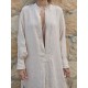 Women V-neck Long Sleeve Side Split Loose Kaftan Dress