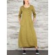 Women Vintage Casual Loose Button Pockets 3/4 Sleeve Dress