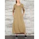 Women Vintage Casual Loose Button Pockets 3/4 Sleeve Dress