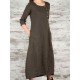 Women Vintage Casual Loose Button Pockets 3/4 Sleeve Dress