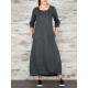 Women Vintage Casual Loose Button Pockets 3/4 Sleeve Dress