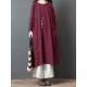 Women Vintage Cotton Linen Stripe Long Sleeve Dress