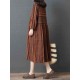 Women Vintage Cotton Linen Stripe Long Sleeve Dress